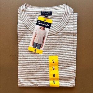 NEW Women's SPLENDID Short Sleeve Crew Neck Top Shirt Grey/White Striped sz SM